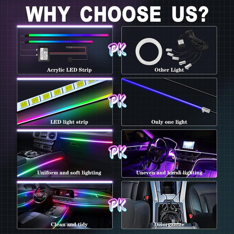 WEBUPAR Dreamcolor Acrylic Interior Car Lights, Car Accessories 2 in 1 Car LED Strip Lights with APP Control and 213 Modes, Car Center Console Fiber Optic Lights, RGB Neon Car Lighting - Image 2